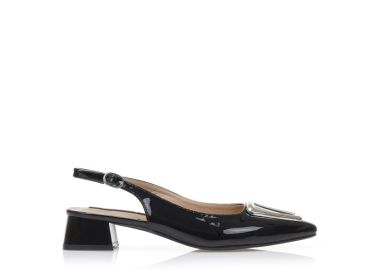 Γόβες mules μαύρες λουστρίνι με αγκράφα ΜΑΥΡΟ - Tsoukalas - 