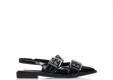 Γόβες mules μαύρες λουστρίνι με διακοσμητικά λουράκια και μπαρέτα ΜΑΥΡΟ - Tsoukalas - 