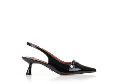 Γόβες mules μαύρες λουστρίνι με διακοσμητική πέρλα ΜΑΥΡΟ - Tsoukalas - 