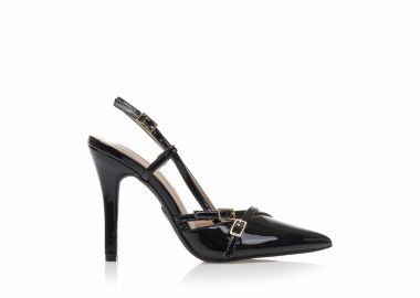 Γόβες mules μαύρες λουστρίνι με λουράκια ΜΑΥΡΟ - Tsoukalas - 