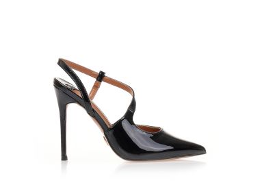 Γόβες mules μαύρες λουστρίνι με λοξό λουράκι ΜΑΥΡΟ - Tsoukalas - 