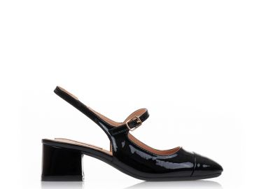 Γόβες mules μαύρες λουστρίνι με μπαρέτα ΜΑΥΡΟ - Tsoukalas - 