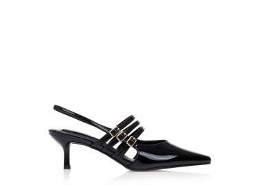 Γόβες mules μαύρες λουστρίνι με πολλαπλά λουράκια ΜΑΥΡΟ - Tsoukalas - 