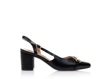 Γόβες mules μαύρες με λουστρίνι λεπτομέρεια και αγκράφα ΜΑΥΡΟ - Tsoukalas - 