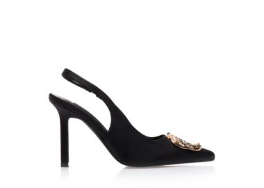 Γόβες mules μαύρες σατέν με αγκράφα από στρας ΜΑΥΡΟ - Tsoukalas - 