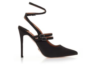 Γόβες mules μαύρες σατέν με ιδιαίτερο δέσιμο ΜΑΥΡΟ - Tsoukalas - 