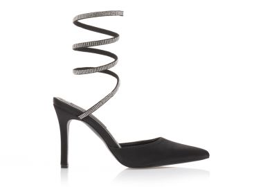 Γόβες mules μαύρες σατέν με λουράκι απο στρας περιμετρικά ΜΑΥΡΟ - Tsoukalas - 