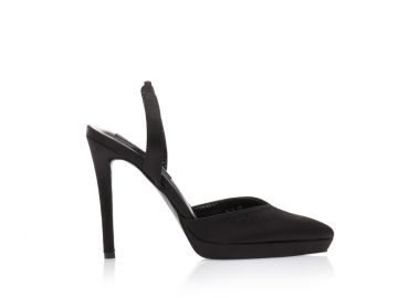 Γόβες mules μαύρες σατέν μυτερές με φιάπα ΜΑΥΡΟ - Tsoukalas - 