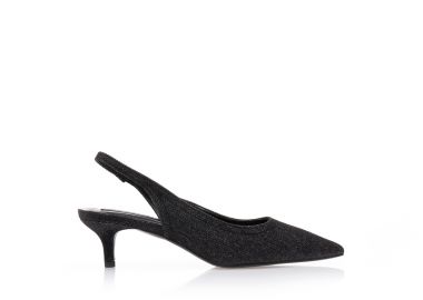 Γόβες mules μαύρες τζιν με λουράκι στον αστράγαλο μυτερές ΜΑΥΡΟ - Tsoukalas - 