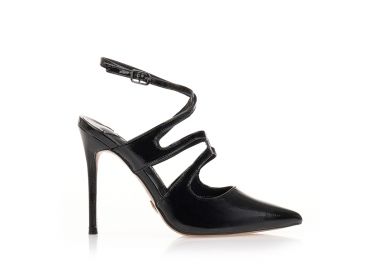 Γόβες mules μαύρο λουστρίνι με ιδιαίτερο σχέδιο ΜΑΥΡΟ - Tsoukalas - 