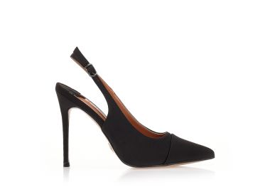 Γόβες mules μαύρο σατέν με μυτερό τελείωμα ΜΑΥΡΟ - Tsoukalas - 
