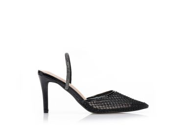 Γόβες mules με δίχτυ και στρας ΜΑΥΡΟ - Tsoukalas - 