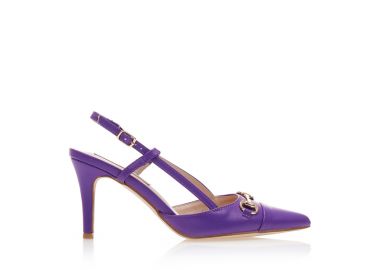 Γόβες mules μωβ δερματίνη και αγκράφα με λουράκι στον αστράγαλο μυτερές ΜΩΒ - Tsoukalas - 