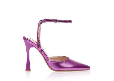 Γόβες mules μωβ μεταλλιζέ δερματίνη με ιδιαίτερο τακούνι μυτερές ΜΩΒ - Tsoukalas - 