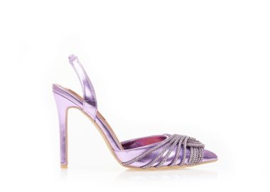 Γόβες mules μωβ μεταλλιζέ με σχέδιο από στρας ΜΩΒ - Tsoukalas - 