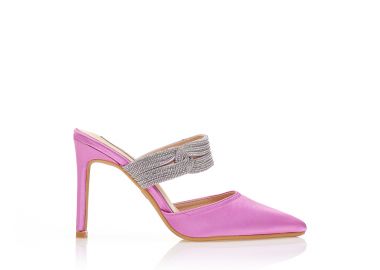 Γόβες mules μωβ σατέν με ιδιαίτερο σχέδιο από στρας μυτερές ΜΩΒ - Tsoukalas - 