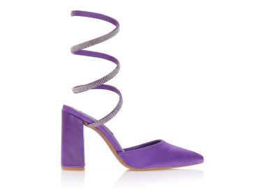 Γόβες mules μωβ σατέν με λουράκι από στρας μυτερές ΜΩΒ - Tsoukalas - 