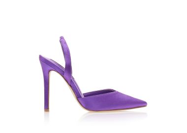 Γόβες mules μωβ σατέν με λουράκι μυτερές ΜΩΒ - Tsoukalas - 