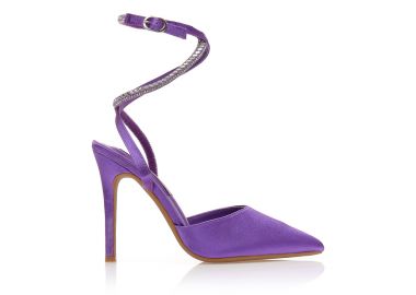 Γόβες mules μωβ σατέν με λουράκι στον αστράγαλο από στρας ΜΩΒ - Tsoukalas - 