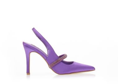 Γόβες mules μωβ σατέν με μπαρέτα απο στρας ΜΩΒ - Tsoukalas - 