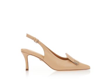 Γόβες mules μπεζ δερματίνη με αγκράφα ΜΠΕΖ - Tsoukalas - 