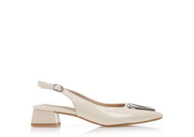 Γόβες mules μπεζ λουστρίνι με αγκράφα ΜΠΕΖ - Tsoukalas - 