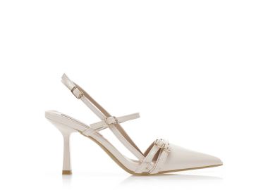 Γόβες mules μπεζ λουστρίνι με διακοσμητικά λουράκια ΜΠΕΖ - Tsoukalas - 