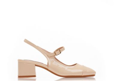 Γόβες mules μπεζ λουστρίνι με μπαρέτα ΜΠΕΖ - Tsoukalas - 