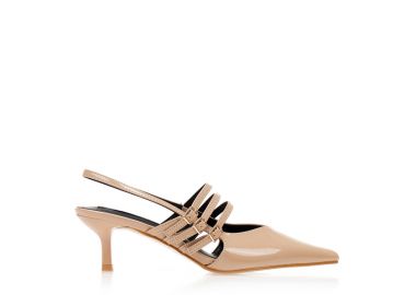 Γόβες mules μπεζ λουστρίνι με πολλαπλά λουράκια ΜΠΕΖ - Tsoukalas - 