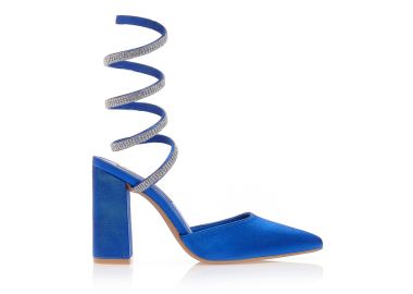 Γόβες mules μπλε σατέν με λουράκι από στρας μυτερές ΜΠΛΕ - Tsoukalas - 