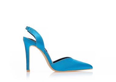 Γόβες mules μπλε σατέν με λουράκι στον αστράγαλο μυτερές ΜΠΛΕ - Tsoukalas - 