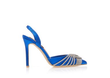 Γόβες mules μπλε σατέν με πολλαπλά λουράκια απο στρας μυτερές ΜΠΛΕ - Tsoukalas - 