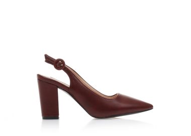 Γόβες mules μπορντό δερματίνη με λουράκι και χοντρό τακούνι ΜΠΟΡΝΤΟ - Tsoukalas - 