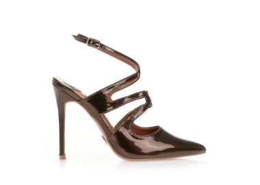 Γόβες mules μπρονζέ λουστρίνι με ιδιαίτερο σχέδιο ΜΠΡΟΝΖΕ - Tsoukalas - 