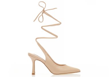 Γόβες mules nude δερματίνη δετές μυτερές NUDE - Tsoukalas - 