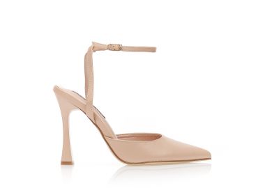 Γόβες mules nude δερματίνη με ιδιαίτερο τακούνι μυτερές NUDE - Tsoukalas - 