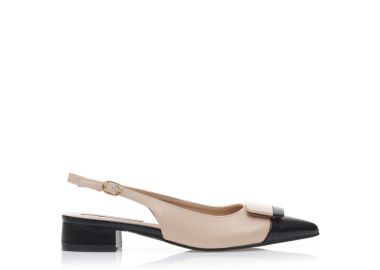 Γόβες mules nude δερματίνη με μαύρες λεπτομέρειες και αγκράφα NUDE - Tsoukalas - 