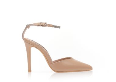 Γόβες mules nude δερματίνη με ρυθμιζόμενο λουράκι απο στρας NUDE - Tsoukalas - 