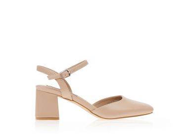 Γόβες mules nude δερματίνη με τετράγωνο τελείωμα NUDE - Tsoukalas - 