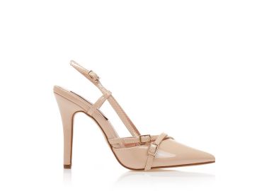 Γόβες mules nude λουστρίνι με λουράκια NUDE - Tsoukalas - 