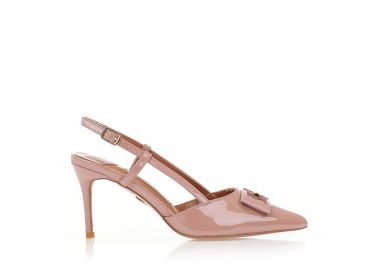 Γόβες mules nude λουστρίνι με μεταλλική αγκράφα NUDE - Tsoukalas - 
