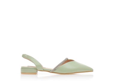 Γόβες mules πράσινες δερματίνη με λοξό λουράκι από στρας μυτερές ΠΡΑΣΙΝΟ - Tsoukalas - 