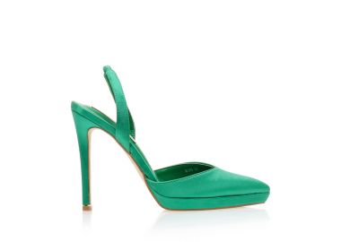 Γόβες mules πράσινες σατέν μυτερές με φιάπα ΠΡΑΣΙΝΟ - Tsoukalas - 