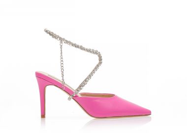 Γόβες mules ροζ δερματίνη με αποσπώμενο λουράκι απο στρας ΡΟΖ - Tsoukalas - 