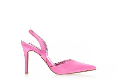 Γόβες mules ροζ σατέν με λουράκι στον αστράγαλο μυτερές ΡΟΖ - Tsoukalas - 