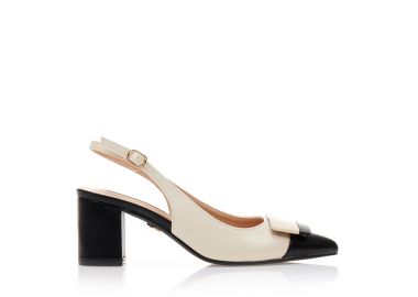 Γόβες mules TSOUKALAS μπεζ δερματίνη με αγκράφα και μαύρες λεπτομέρειες ΜΠΕΖ - Tsoukalas - 