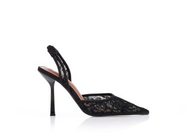 Γόβες μυτερές με δαντέλα ΜΑΥΡΟ - Tsoukalas - 