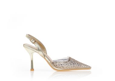 Γόβες μυτερές με διαφάνειες και στρας ΧΡΥΣΟ - Tsoukalas - 