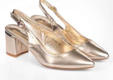 Γόβες μυτερές με μεταλική λεπτομέρεια στο τακούνι - Χρυσό - Issue - 