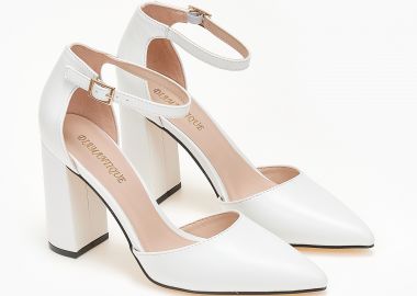 Γόβες μυτερές open heel με τόκα - Λευκό - Issue - 